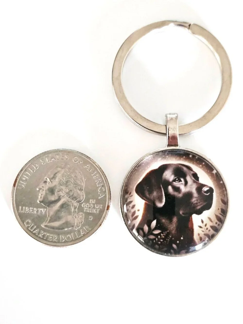 Black Labrador Glass Cabochon Keychain, Unisex, Lab Dog Lover, Gift Charm, Pet